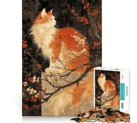 Rompecabezas de arte vintage de un gato japonés con flores de cerezo,1000 piezas,juego interactivo para estimular el pensamiento,cierre seguro sin piezas sueltas,desafío cerebral para el hogar 38x52cm