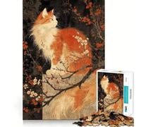 Rompecabezas de Arte Vintage de un Gato japonés con Flores de Cerezo,1000 Piezas para Adolescentes Diversión,conexión Limpia y sin interrupciones Actividad grupal Relajante para Interiores (38x26cm)