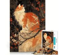 Rompecabezas de Arte Vintage de un Gato japonés con Flores de Cerezo,1000 Piezas para Adultos Juego Divertido y fácil de armar Ideal para divertirse en Familia (50x75cm)