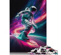 Rompecabezas de Astronauta Haciendo Snowboard en el Espacio. Juegos creativos. Rompecabezas de cartón 100% Reciclado Adultos. 1000 Piezas (26 x 38 cm).
