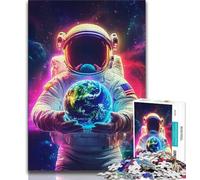Rompecabezas de Astronauta sosteniendo la Tierra para Adultos, Juguetes educativos, Juegos Familiares con póster y Hoja de Trivia (38x26cm)