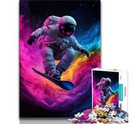 Rompecabezas de Astronauta surfeando para Adultos, 1000 Piezas, para aliviar el estrés y Matar el Tiempo en casa, con póster a Juego y Hoja de Trivia de 38x26cm