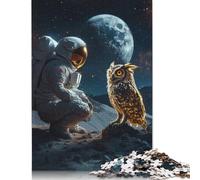 Rompecabezas de Astronauta y Búho Cósmico con imágenes Personalizables. 100% cartón Reciclado. para Adultos a Partir de 12 años 1000 Piezas (75 x 50 cm).