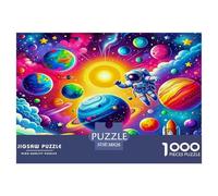 Rompecabezas de astronautas (1000 Piezas) - Planetas espaciales psicodélicos Vibrantes cósmicos para Hombres y Mujeres. Papel Reciclado, Apto para descompresión en Pared. 38 x 26 cm (1000 Piezas).