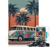 Rompecabezas de autobús VW y Palmeras 1000 Piezas Diversión para ejercitar la Memoria Bordes Lisos Encaje Forma Divertida de llenar Las Horas Libres (38x26cm)