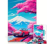 Rompecabezas de Autos Rojos en Flor de Cerezo para Adolescentes, 1000 Piezas, colección de Arte de Corte Claro, actualización, Calma y relajación (50x75cm)