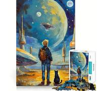 Rompecabezas de Aventura Espacial con un Gato para Adolescentes, 1000 Piezas, Juego Mental, Juguete Relajante, Corte preciso, (38x26cm)