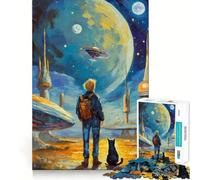 Rompecabezas de Aventura Espacial con un Gato para Adultos, 1000 Piezas, Juguete de lógica, antiestrés, Corte de precisión, Regalo para Festivales (38x52cm)