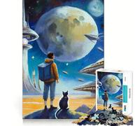 Rompecabezas de Aventura Espacial con un Gato para Adultos, 1000 Piezas, Rompecabezas Mental, Pasatiempo Relajante, Ensamblaje de Imágenes, Un Regalo Encantador (38x26cm)