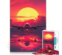 Rompecabezas de avión al Atardecer de 1000 Piezas para Adolescentes, Juguete de lógica y Tren, diversión y Ocio, Corte Suave, (38x26cm)