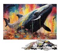 Rompecabezas de Ballena Azul Colorida de 1000 Piezas para Adultos, Rompecabezas de Madera para Adultos, Ideal para decoración DIY y Regalo de acertijos, 50x75cm/19,68x29,52 Pulgadas