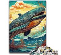 Rompecabezas de Ballena Azul de Colores para Adultos y Adolescentes, 1000 Piezas, Juguetes educativos para familias con póster a Juego y Hoja de Trivia (38x26cm)