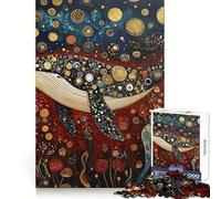 Rompecabezas de Ballena Azul en un océano Estrellado Dorado para Adultos, 1000 Piezas, Ejercicio Mental, pasatiempo Relajante, Regalo Festivo (50x75cm)