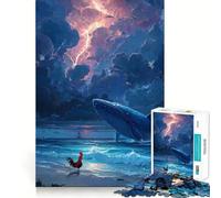 Rompecabezas de Ballena Gallo y Paisaje Marino tormentoso para Adolescentes 1000 Piezas diversión Estimulante componentes Resistentes y de Corte Limpio Actividad para Compartir en Familia (38x26cm)