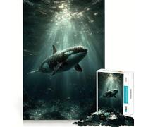 Rompecabezas de Ballena Orca Nadando bajo el Agua con Rayos de Sol para Adolescentes, 1000 Piezas, Juguete de lógica Resistente, Tranquilo, calmado, Bordes definidos, Regalo Elegante (38x52cm)