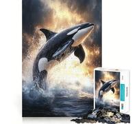Rompecabezas de Ballena Orca Saltando del Agua para Adultos, 1000 Piezas, Juguete de lógica Fina, Casual y Relajante, Pieza de Arte de Bordes limpios (38x52cm)