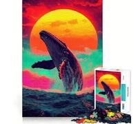 Rompecabezas de Ballena Saltando al Atardecer 1000 Piezas Entrenamiento Mental Divertido de Corte Limpio componentes Resistentes Entretenimiento cautivador para Disfrutar en casa (38x26cm)