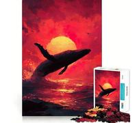 Rompecabezas de Ballena Saltando al Atardecer 1000 Piezas Juego de concentración Mental diseño Ajustado sin Huecos desafío Cerebral Interactivo para el hogar (38x26cm)