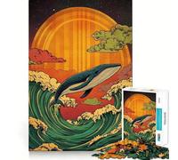 Rompecabezas de Ballena Saltando sobre Olas 1000 Piezas Juego de concentración Mental diseño de Ajuste Huecos desafío Cerebral Interactivo para el hogar (38x52cm)