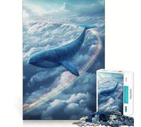 Rompecabezas de Ballena Volando Entre Nubes con arcoíris para Adultos 1000 Piezas Juego Think Boost Estructura de Encaje precisa fácil de Aprender diversión para Toda la Familia (38x26cm)