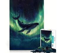 Rompecabezas de Ballena y Aurora Boreal para Adultos 1000 Piezas Juego de Memoria Cerebral Corte láser para un Ajuste Perfecto aliviar el estrés (38x52cm)
