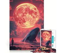 Rompecabezas de Ballena y Luna de Sangre para Adultos 1000 Piezas Juego de Memoria Cerebral Cortado con láser para un Ajuste Perfecto aliviar el estrés (38x26cm)