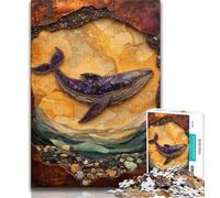 Rompecabezas de Ballenas de fantasía para Adolescentes, 1000 Piezas, Juguetes educativos para familias con póster y Hoja de Trivia 75x50cm