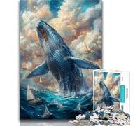 Rompecabezas de Ballenas espirituales para Adolescentes Arte al carbón Ideal para Pasar el rato y Decorar el hogar 75x50cm