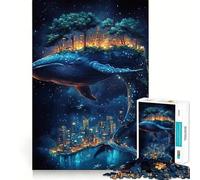 Rompecabezas de Ballenas Paisaje Urbano y Noche Estrellada 1000 Piezas Juego de Recuerdo Mental Alta Precisión Manualidad Desafío Interactivo para el Cerebro en Casa (50x75cm)
