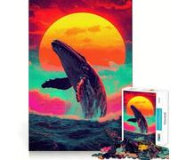 Rompecabezas de Ballenas Saltando al Atardecer para Adolescentes 1000 Piezas diversión Estimulante componentes Resistentes y de Corte Limpio Actividad para Compartir en Familia (50x75cm)