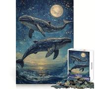 Rompecabezas de Ballenas Saltando bajo Las Estrellas, 1000 Piezas, para Adolescentes Agilidad Mental Pasatiempo Relajante Ensambla Seguro Regalo Ideal de Navidad (50x75cm)