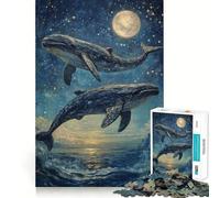 Rompecabezas de Ballenas Saltando bajo Las Estrellas para Adolescentes 1000 Piezas Mejora la Capacidad Mental Juego tamaño Uniforme Piezas precisas Actividad Nocturna Divertida en Familia (50x75cm)