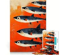 Rompecabezas de Banco de Peces sobre Fondo Naranja para Adolescentes, 1000 Piezas Fortalece la Memoria Pasatiempo Tranquilo Borde de Calidad Regalo Festivo (38x26cm)