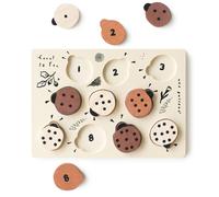 Rompecabezas de bandeja de madera Wee Gallery con mariquitas para contar hasta diez. Juguetes Montessori para el aprendizaje temprano y el desarr