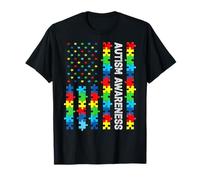 Rompecabezas de bandera de concienciación sobre el autismo para niños autistas apoyo patriótico Camiseta