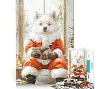 Rompecabezas de baño con diseño de Lobo y Papá Noel Leyendo,1000 Piezas,para estimular la cognición,Divertido,sin Rebabas,Piezas de Corte Limpio,Juguete de Entretenimiento para Interiores (38x26cm)