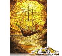 Rompecabezas de Barco con vitrales ámbar, Juguete de descompresión, cartón 100% Reciclado, para Adultos, Adolescentes, Regalo del Día del Padre, 1000 Piezas (38 x 26 cm)
