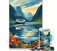 Rompecabezas de Barco en fiordo de Noruega de 1000 Piezas para Adolescentes Juguete de Habilidad para un Momento de Tranquilidad Corte preciso Regalo increíble (38x52cm)