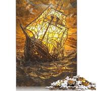 Rompecabezas de Barco hundido Dorado, Juguete de descompresión, cartón 100% Reciclado, para Adultos, Adolescentes, Regalo del Día del Padre, 1000 Piezas (38 x 26 cm)