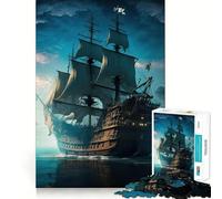 Rompecabezas de Barco Pirata de 1000 Piezas para Adultos Juguete para el hogar Disfrute de un Corte Fino Regalo Ideal para Papá Noel (38x26cm)
