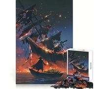Rompecabezas de Barco Pirata en Llamas de 1000 Piezas para Adultos Mejora la Memoria Diversión Tranquila Corte de Calidad Un Regalo Encantador (38x26cm)