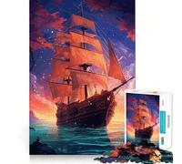 Rompecabezas de Barco Pirata Misterioso para Adultos, 1000 Piezas, Juguete de lógica Resistente, Juego Relajante, Borde Transparente, Regalo artístico (38x26cm)