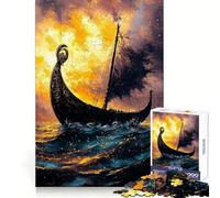 Rompecabezas de Barco Vikingo al Atardecer para Adultos, 1000 Piezas, Entrenamiento Mental, Momentos de Relax, Corte láser, Navidad Alegre (38x52cm)