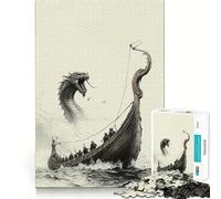 Rompecabezas de Barco Vikingo contra Serpiente Marina,1000 Piezas,Juguete para desarrollar la Capacidad cognitiva,Superficie Lisa y sin Rebabas,Actividad Relajante para Grupos en Interiores (50x75cm)