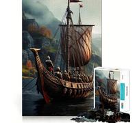Rompecabezas de Barco Vikingo en Aguas brumosas,1000 Piezas,Juego Divertido sin Rebabas,Piezas de Corte Limpio,portátil,Ideal para Viajar (38x52cm)