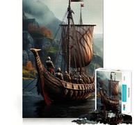 Rompecabezas de Barco Vikingo en Aguas brumosas para Adultos,1000 Piezas,Juego de Memoria,Corte Fino,Acabado Premium,Forma entretenida de Pasar el Tiempo Libre (38x26cm)