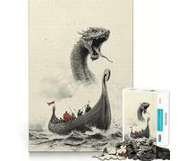 Rompecabezas de Barco Vikingo y Serpiente Marina,1000 Piezas Diversión para ejercitar la Memoria Bordes Lisos Encaje Forma Divertida de llenar Las Horas Libres (50x75cm)