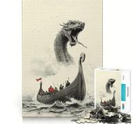 Rompecabezas de Barco Vikingo y Serpiente Marina para Adolescentes,1000 Piezas,Mejora la Capacidad Mental,Juego,tamaño Uniforme,Piezas precisas,Actividad Nocturna Divertida en Familia (38x26cm)