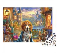 Rompecabezas de Beagle de 1000 Piezas, Beagle Junto a un Castillo Iluminado, Fondo de Pueblo Vivo para Adultos, Regalo Divertido, Actividad doméstica, desafío difícil, Regalo, 70x50cm/1000 Piezas
