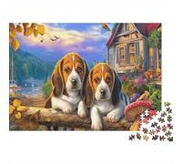 Rompecabezas de Beagle de 1000 Piezas, Dos Beagles descansando Entre Flores, Fondo de casa para Adultos, Juego Educativo, para Relajarse, desafío Extremadamente difícil, Regalo, 70x50cm/1000 Piezas
